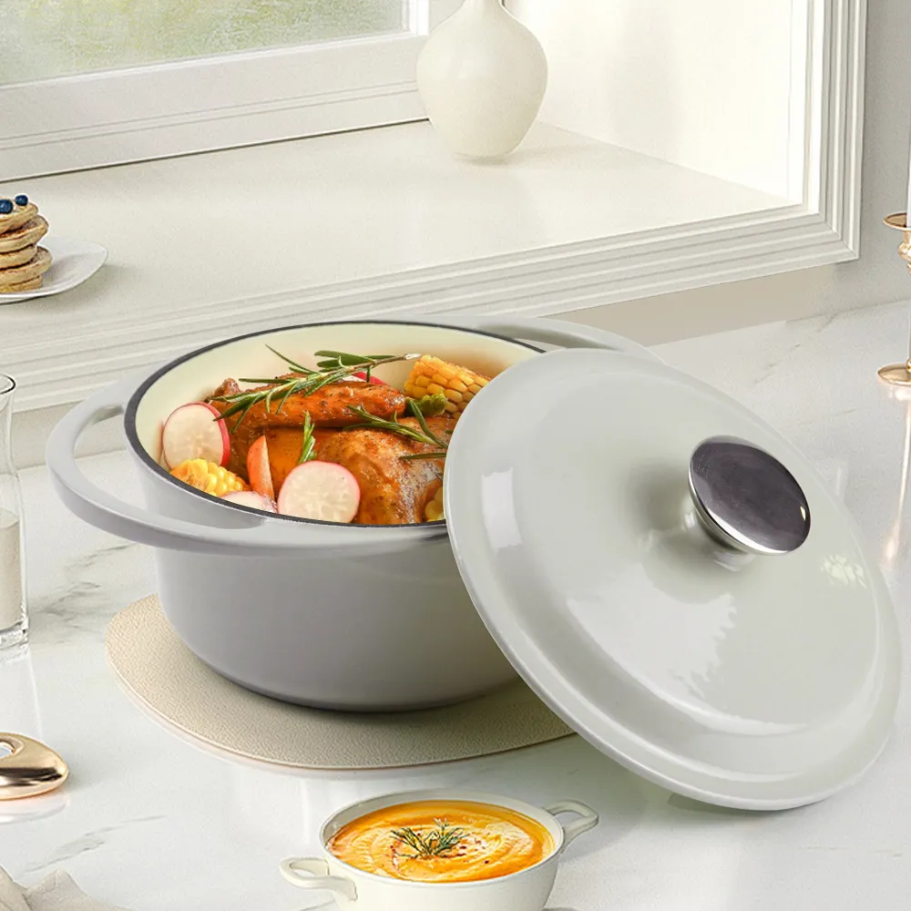 Dutch oven cast iron casserole 21 cm round colored enamel enamel pot (gray)