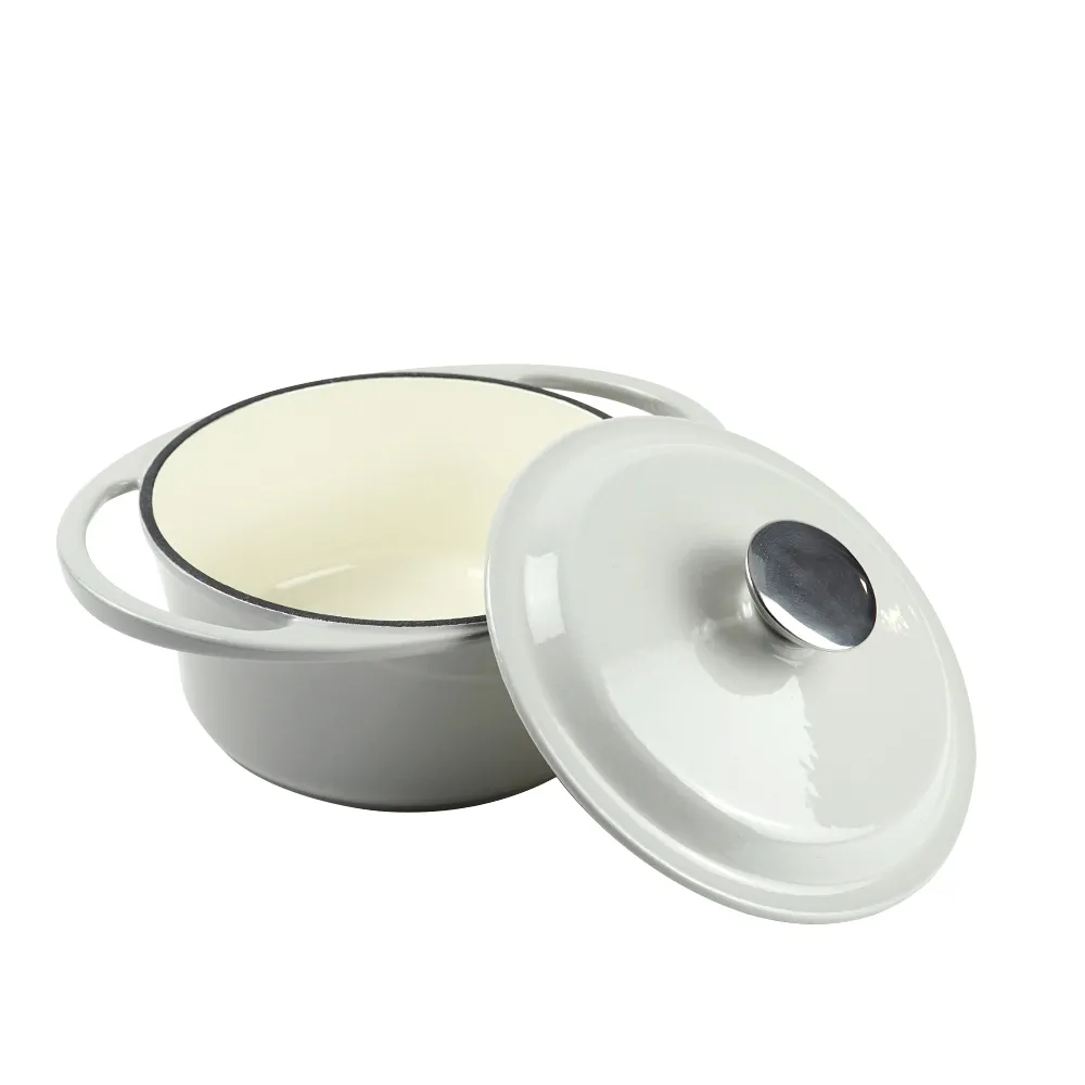 Dutch oven cast iron casserole 21 cm round colored enamel enamel pot (gray)