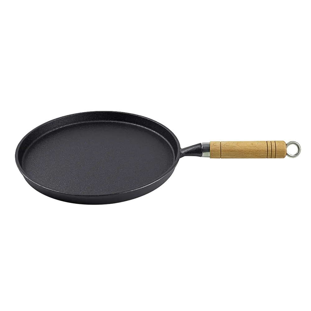 Cast-iron wooden handle frying pan - household frying pan, pizza pan, pancake pan, breakfast pancake pan