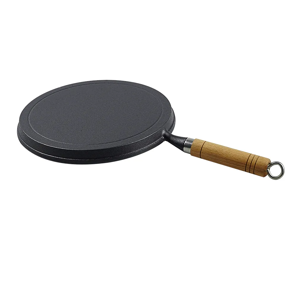 Cast-iron wooden handle frying pan - household frying pan, pizza pan, pancake pan, breakfast pancake pan