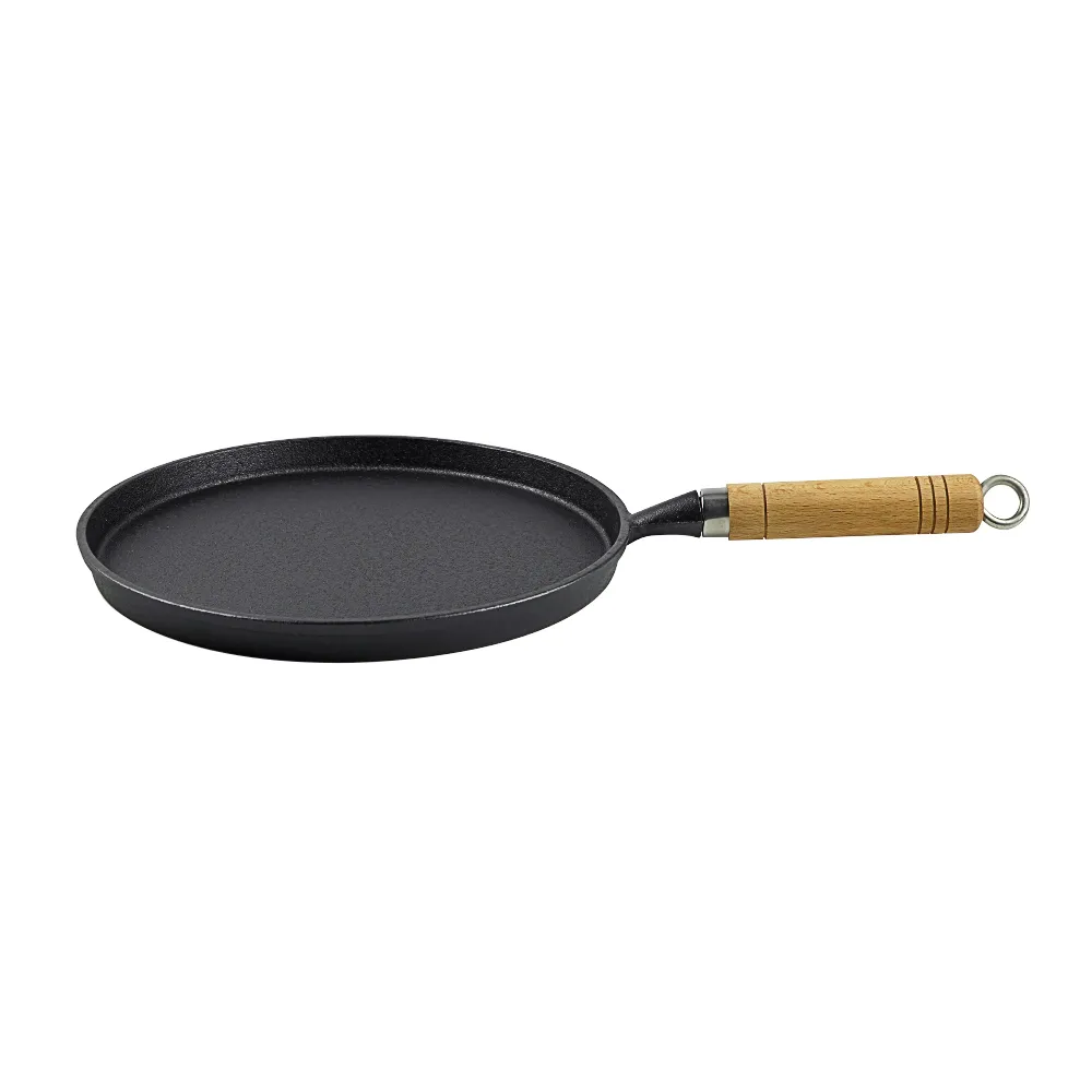 Cast-iron wooden handle frying pan - household frying pan, pizza pan, pancake pan, breakfast pancake pan