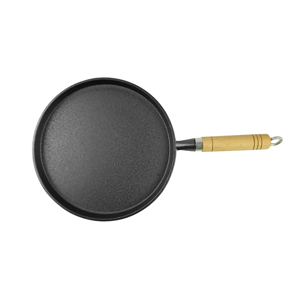 Cast-iron wooden handle frying pan - household frying pan, pizza pan, pancake pan, breakfast pancake pan