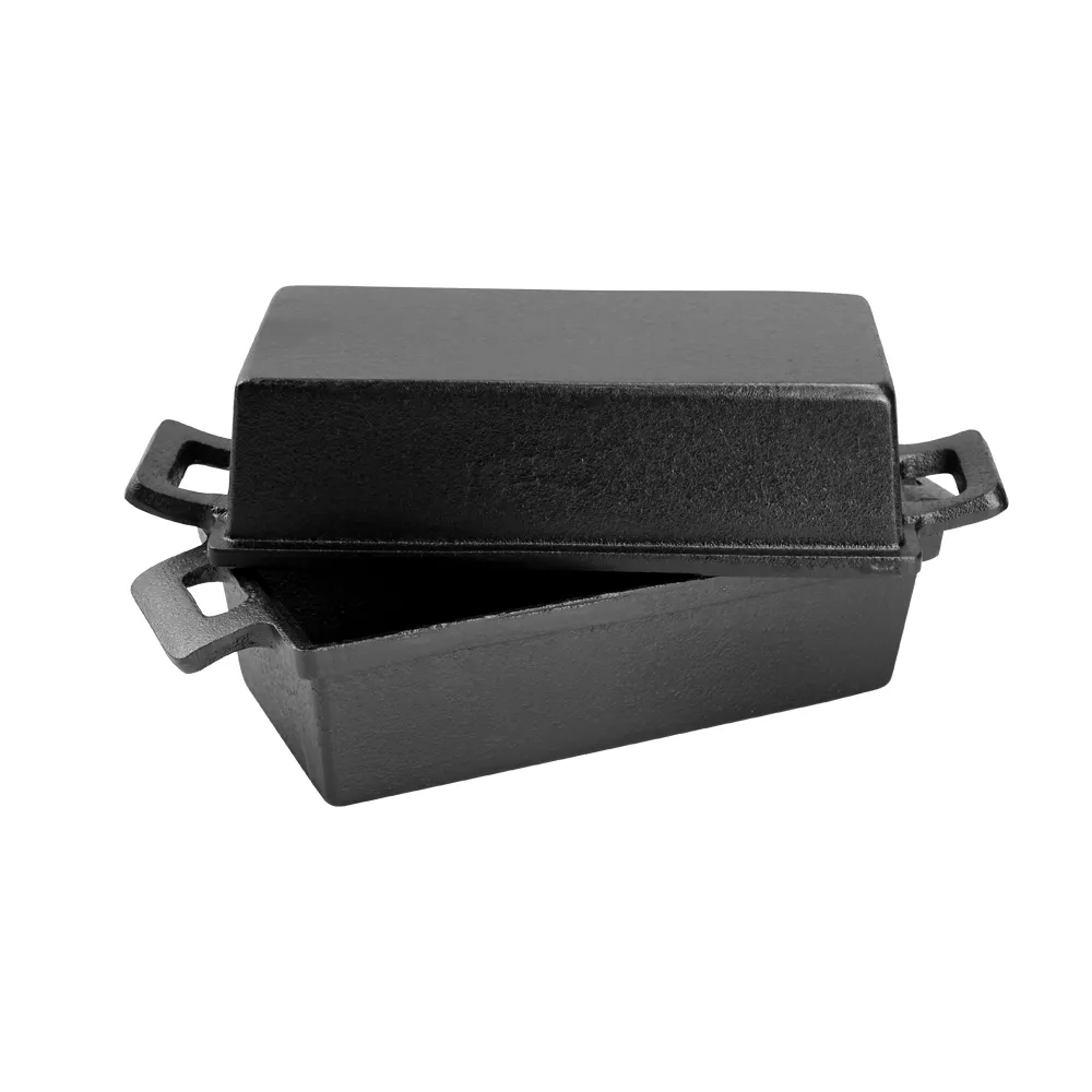 Cast iron bread pan with lid, bread baking pan, uniform heat distribution, suitable for homemade bread, cakes and meat patries, 2-piece set