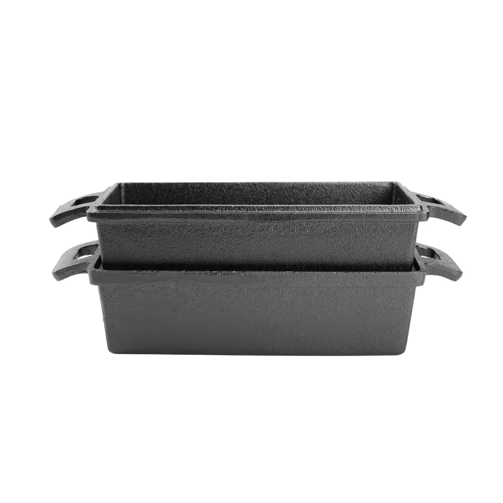 Cast iron bread pan with lid, bread baking pan, uniform heat distribution, suitable for homemade bread, cakes and meat patries, 2-piece set