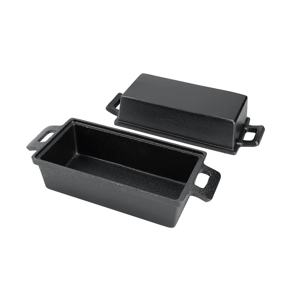 Cast iron bread pan with lid, bread baking pan, uniform heat distribution, suitable for homemade bread, cakes and meat patries, 2-piece set