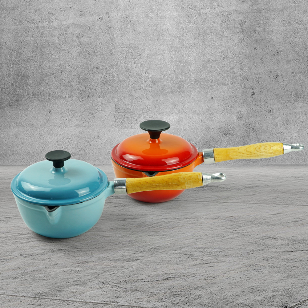 Enamel cast iron stew pot, covered small milk pot, mini Dutch oven, for cooking sauces, meat juices, puddings and marinades