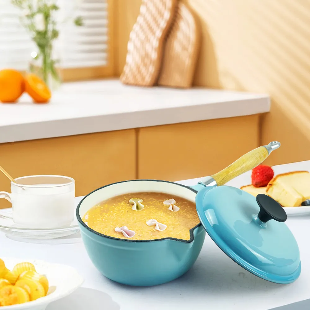 Enamel cast iron stew pot, covered small milk pot, mini Dutch oven, for cooking sauces, meat juices, puddings and marinades