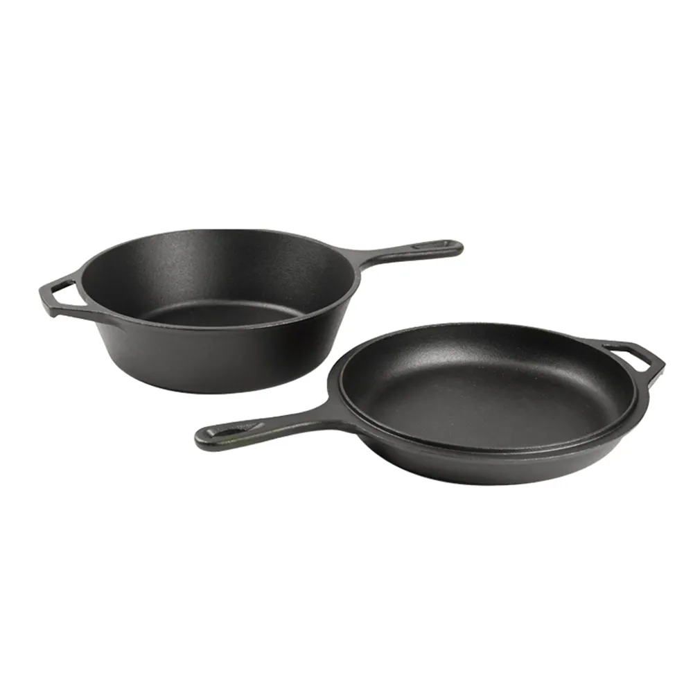 2-in-1 pre-seasoned cast iron Dutch grill with handle - Stew pot with frying pan lid