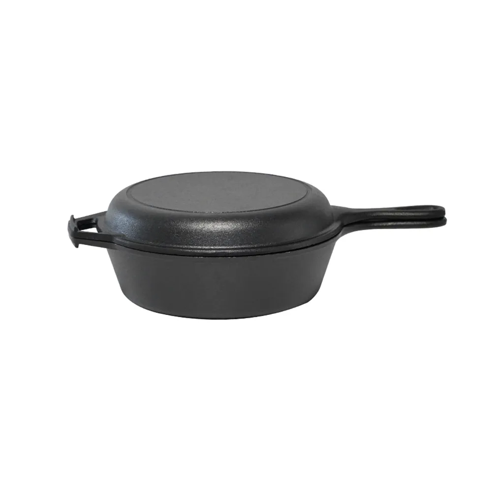 2-in-1 pre-seasoned cast iron Dutch grill with handle - Stew pot with frying pan lid