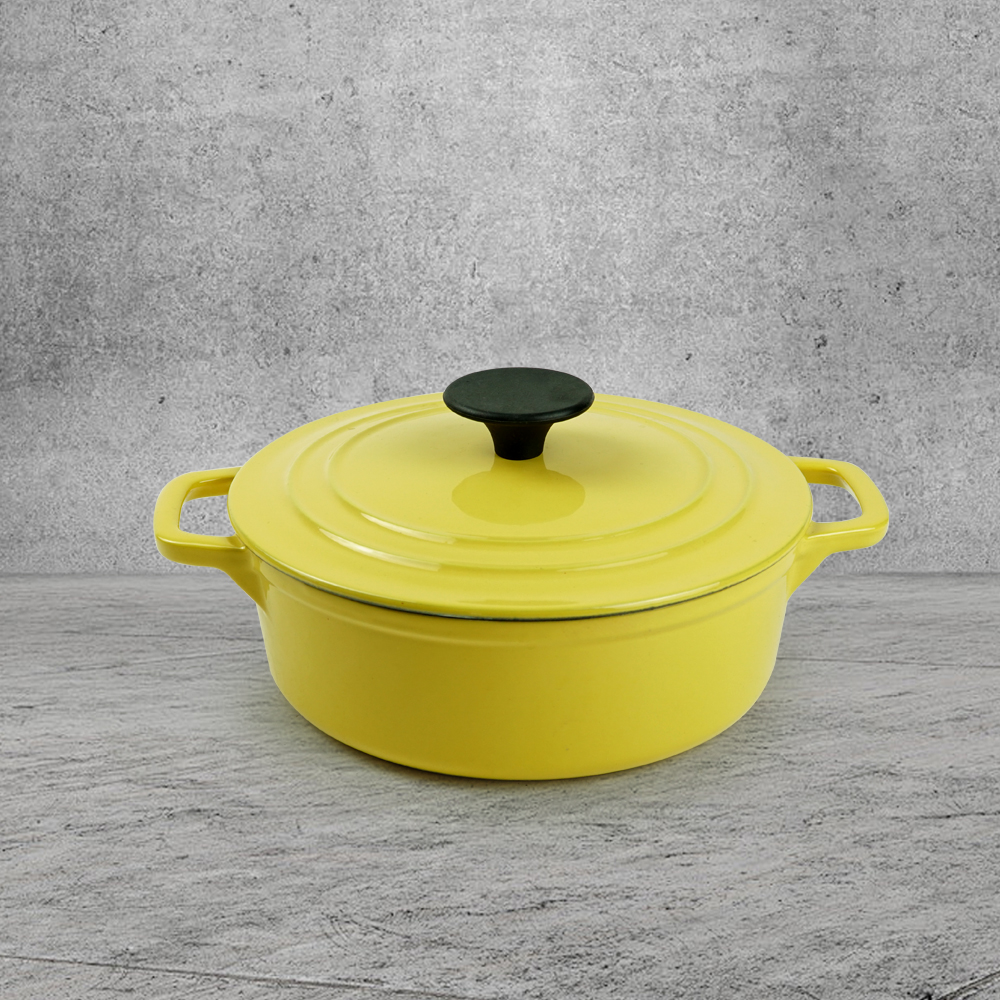 Enamel cast iron classic round Dutch baking pan, suitable for bread making, stew POTS, double handle (matte red)