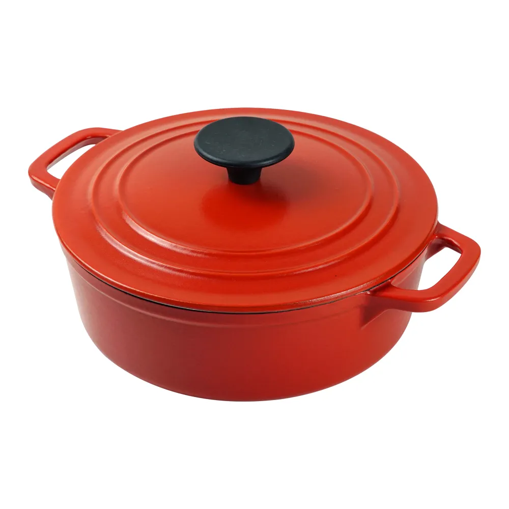Enamel cast iron classic round Dutch baking pan, suitable for bread making, stew POTS, double handle (matte red)