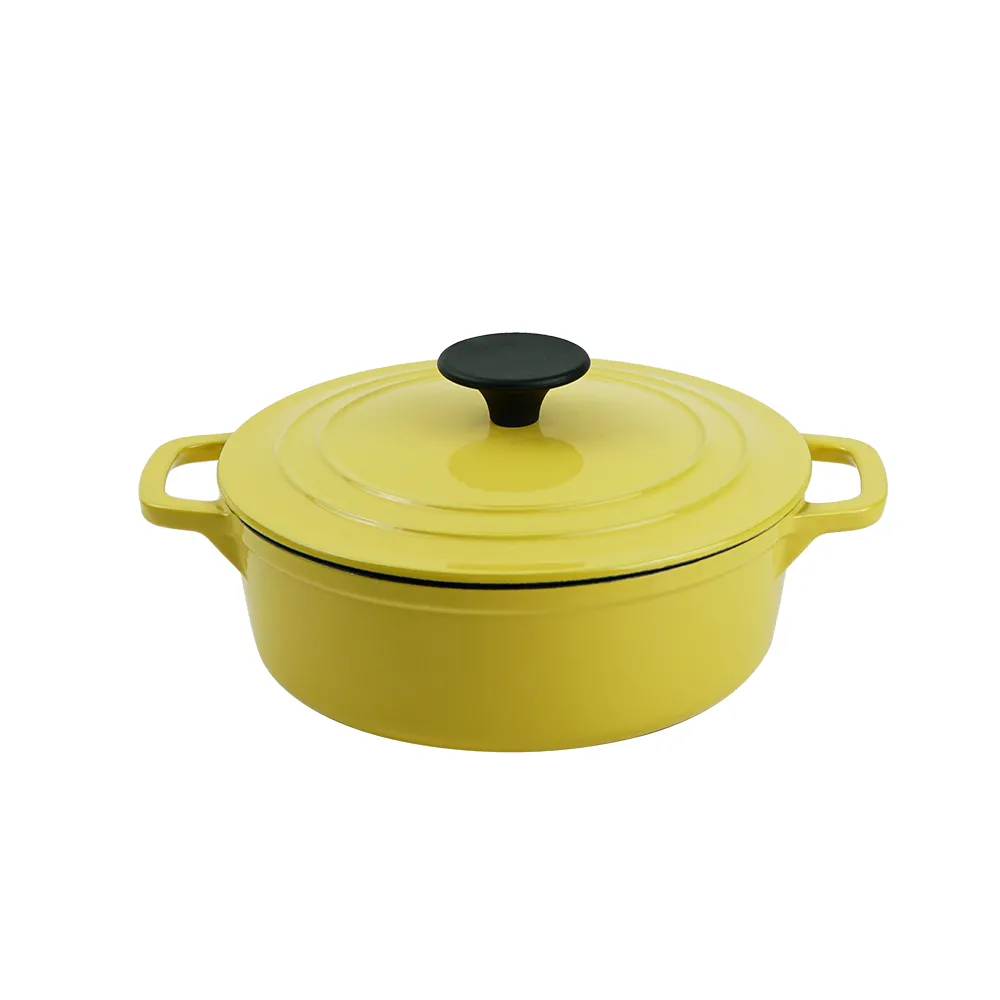 Enamel cast iron classic round Dutch baking pan, suitable for bread making, stew POTS, double handle (matte red)