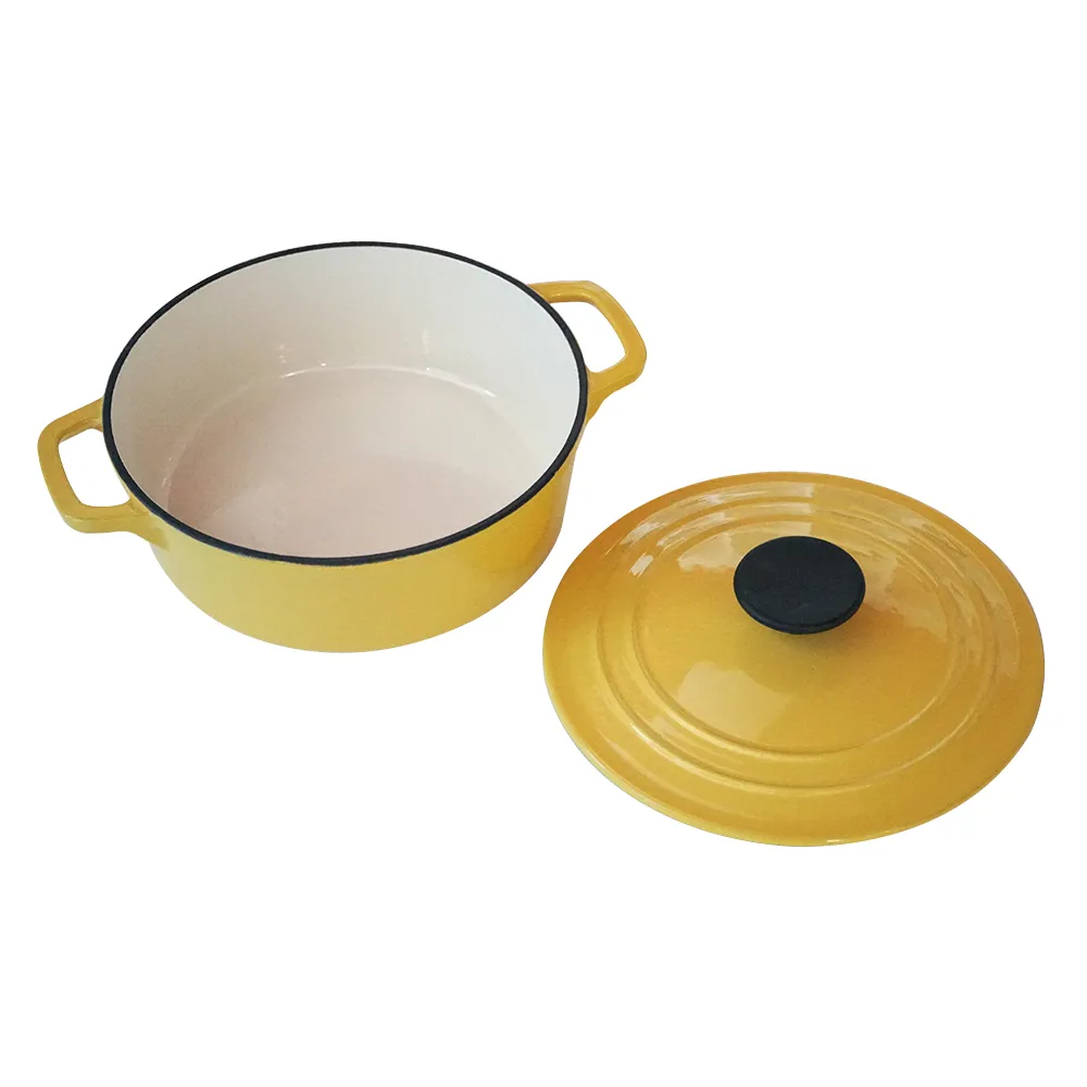 Enamel cast iron classic round Dutch baking pan, suitable for bread making, stew POTS, double handle (matte red)