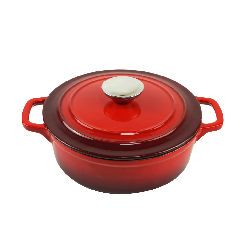 Enamel cast iron classic round Dutch baking pan, suitable for bread making, stew POTS, double handle (matte red)