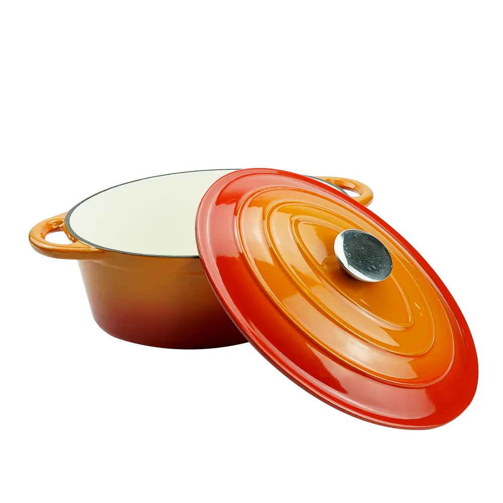 Oval-shaped Dutch oven cast iron pan with non-stick enamel coating, for bread baking