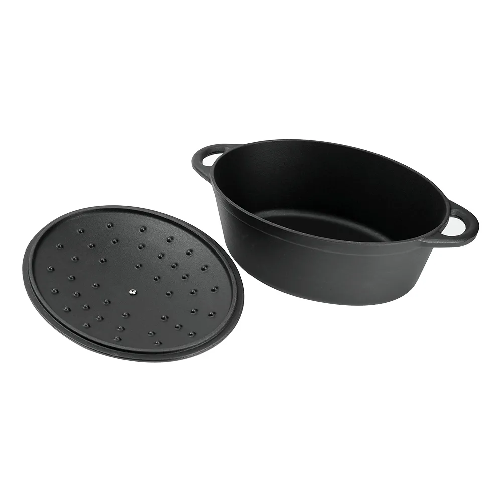 Oval-shaped Dutch oven cast iron pan with non-stick enamel coating, for bread baking