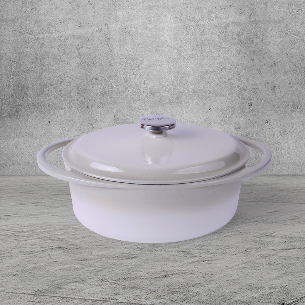 Oval-shaped Dutch oven pot with lid, cast iron double handle enamel soup pot