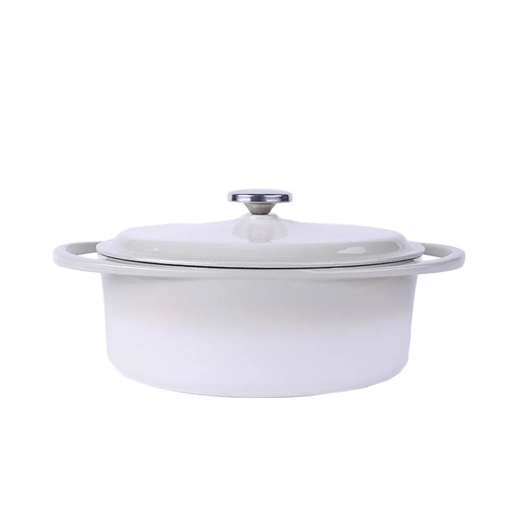 Oval-shaped Dutch oven pot with lid, cast iron double handle enamel soup pot