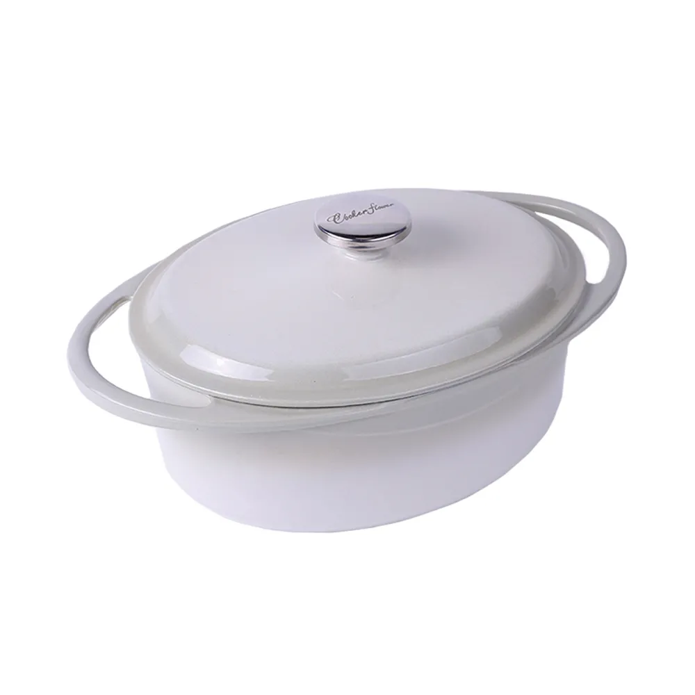 Oval-shaped Dutch oven pot with lid, cast iron double handle enamel soup pot