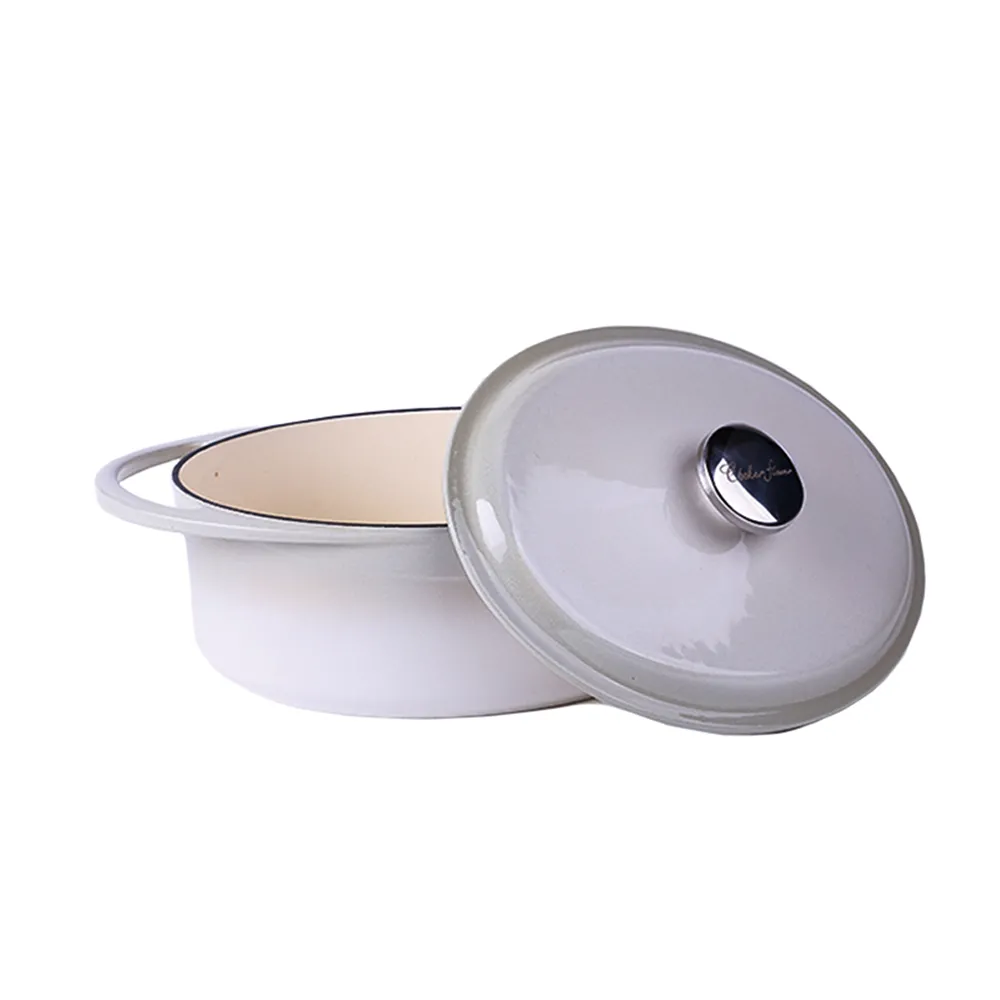 Oval-shaped Dutch oven pot with lid, cast iron double handle enamel soup pot