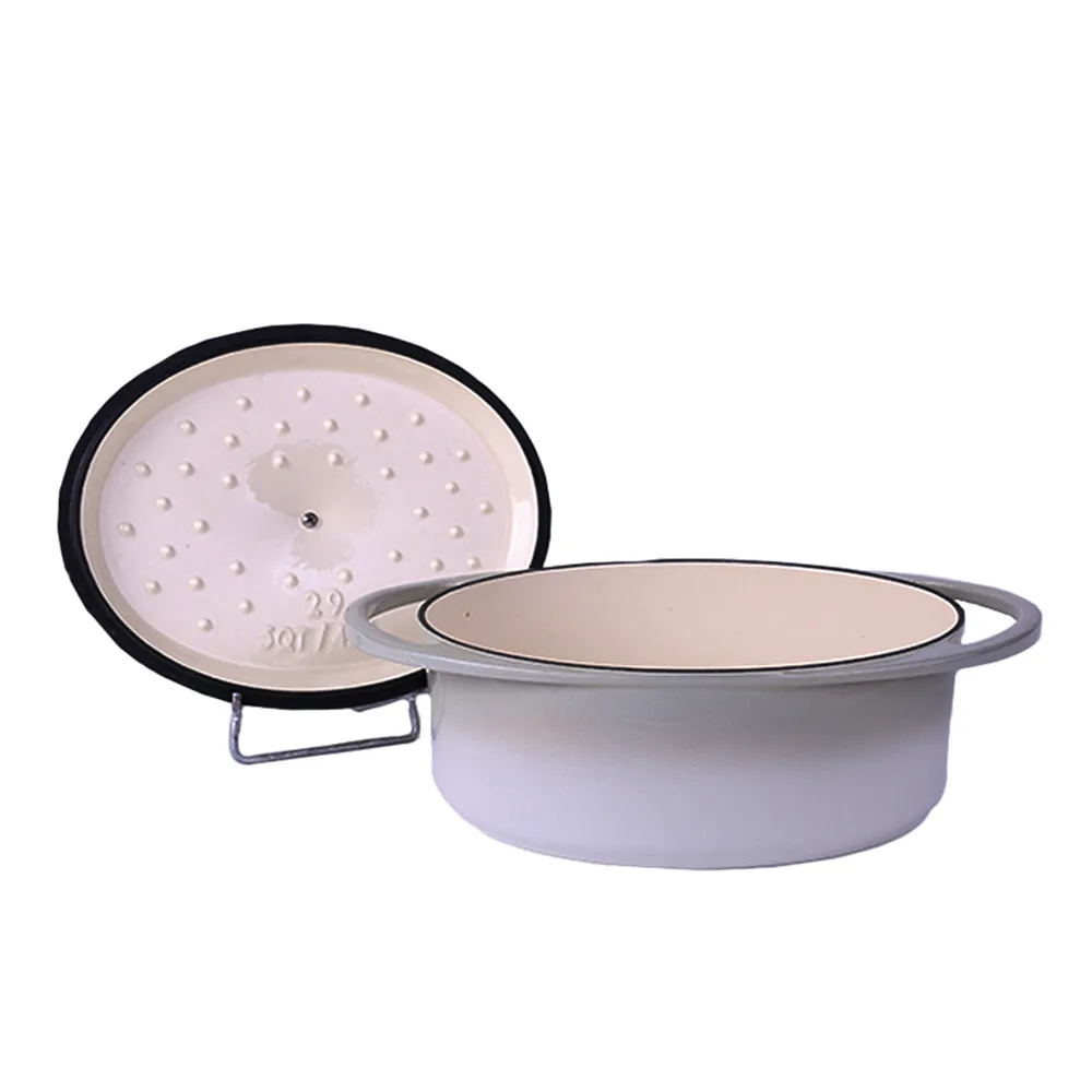 Oval-shaped Dutch oven pot with lid, cast iron double handle enamel soup pot