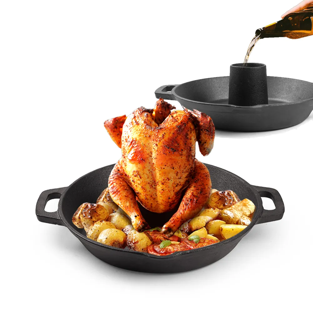 Cast iron poultry roasting chicken stand, beer can Turkey fryer with baking tray, suitable for most grills and ovens