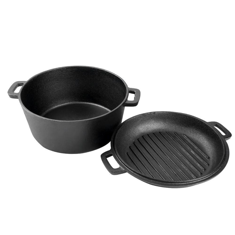 Cast iron frying pan + lid - two-in-one multi-functional cooking pan Dutch oven - suitable for bread, indoor/outdoor, grill, stove, etc