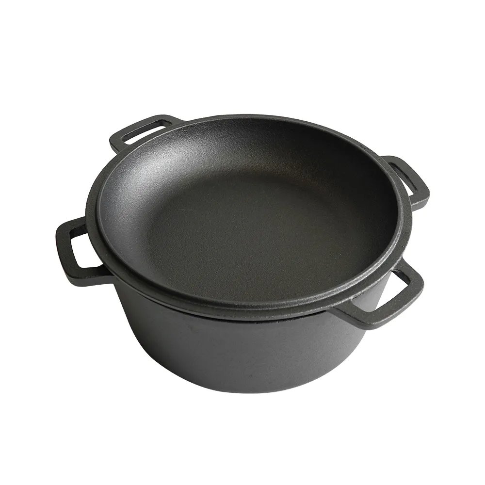 Cast iron frying pan + lid - two-in-one multi-functional cooking pan Dutch oven - suitable for bread, indoor/outdoor, grill, stove, etc