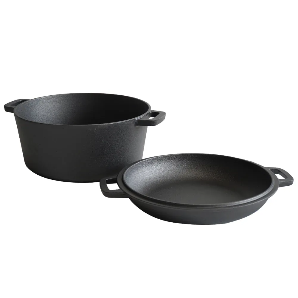 Cast iron frying pan + lid - two-in-one multi-functional cooking pan Dutch oven - suitable for bread, indoor/outdoor, grill, stove, etc