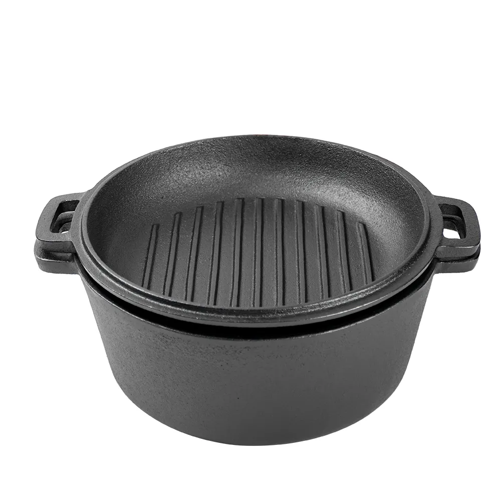 Cast iron frying pan + lid - two-in-one multi-functional cooking pan Dutch oven - suitable for bread, indoor/outdoor, grill, stove, etc