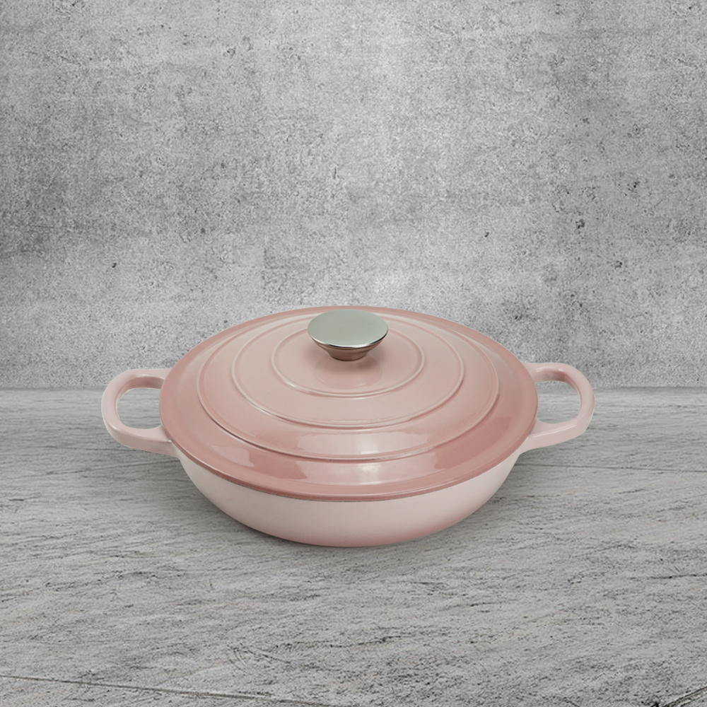 Round cast iron enamel cookware: 26cm non-stick shallow stew pot and seafood soup pot