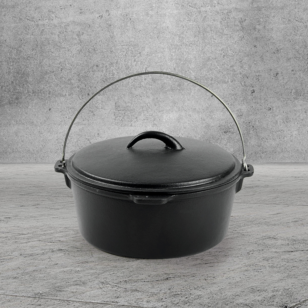 Cast iron outdoor Dutch grill with lid, suitable for bonfire cooking, stewing and baking - durable cast iron pot