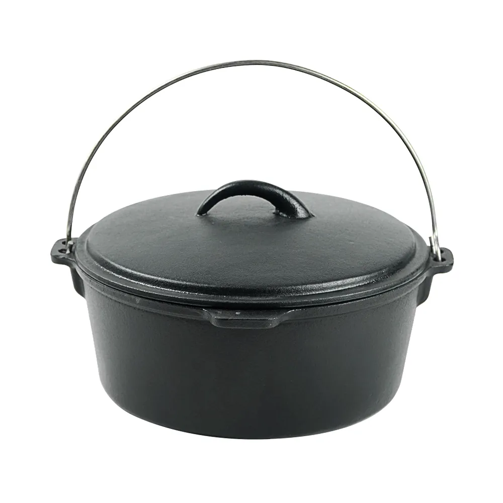 Cast iron outdoor Dutch grill with lid, suitable for bonfire cooking, stewing and baking - durable cast iron pot