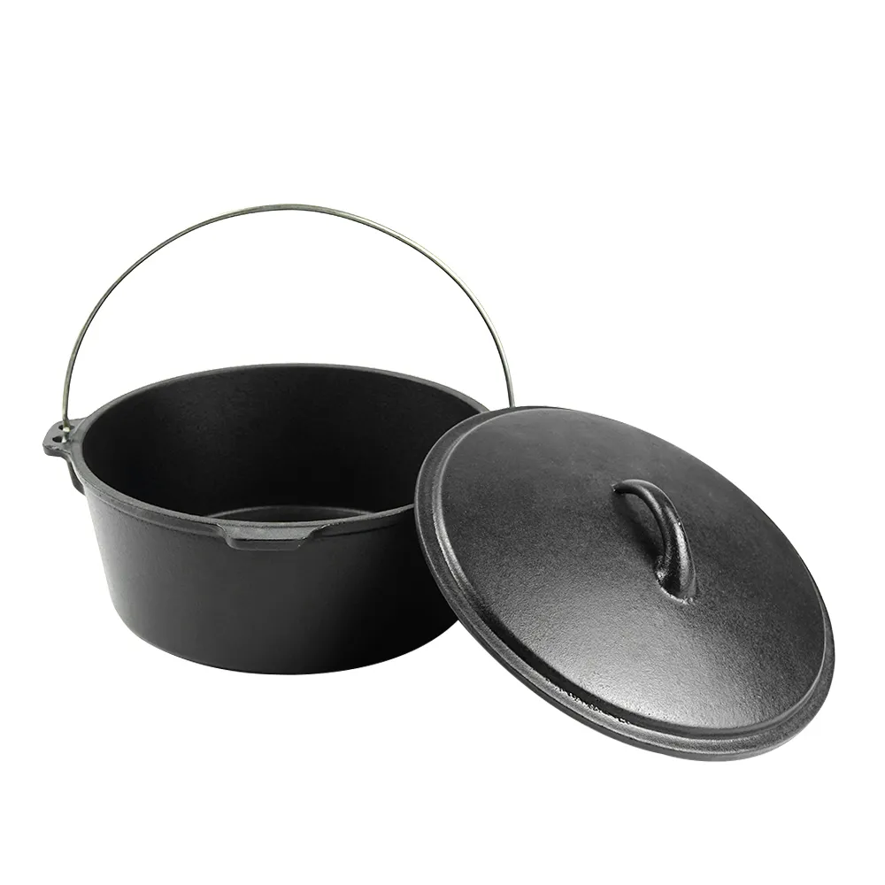 Cast iron outdoor Dutch grill with lid, suitable for bonfire cooking, stewing and baking - durable cast iron pot