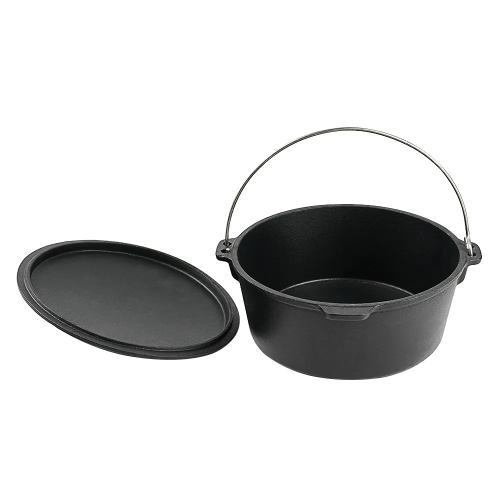Cast iron outdoor Dutch grill with lid, suitable for bonfire cooking, stewing and baking - durable cast iron pot