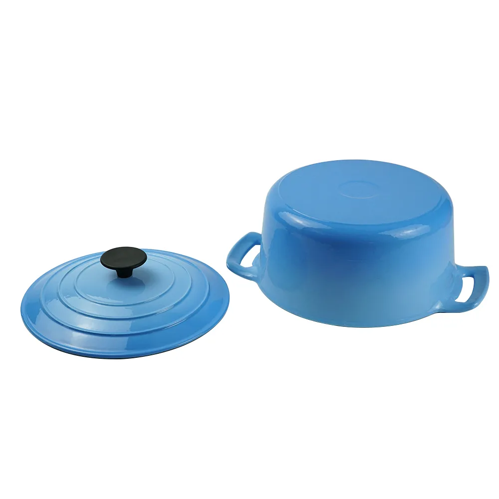 Cast iron enamel Dutch baking pan with lid, with double handles, for bread baking, cooking, non-stick enamel-coated cookware (blue)