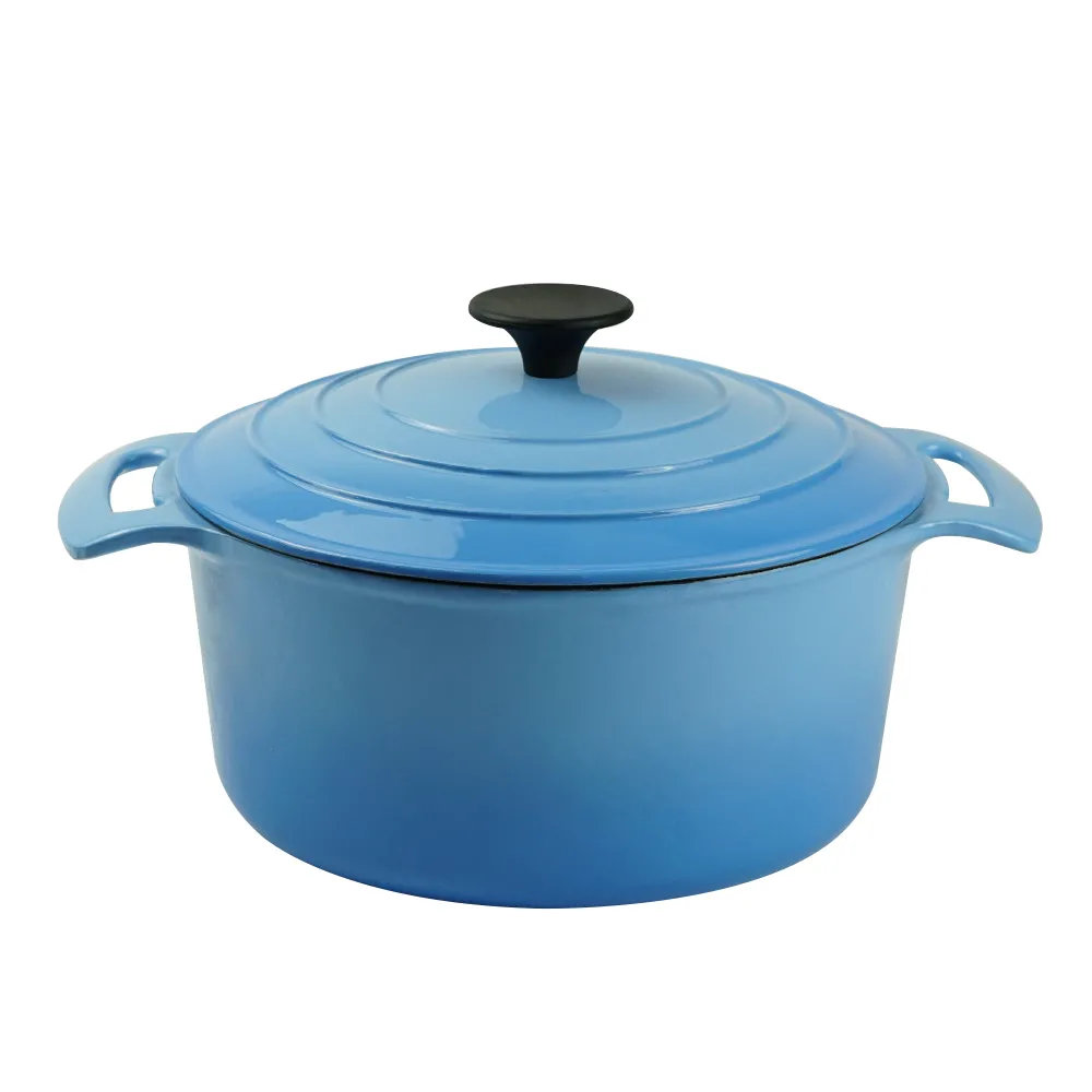 Cast iron enamel Dutch baking pan with lid, with double handles, for bread baking, cooking, non-stick enamel-coated cookware (blue)