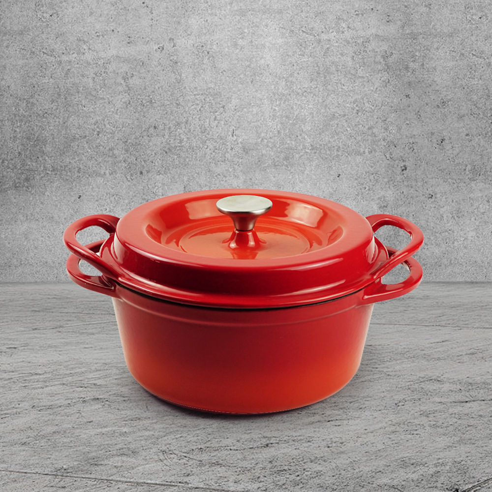 Enamel cast iron Dutch baking pan with lid, sourdough bread baking pan, enamel-coated cookware in red