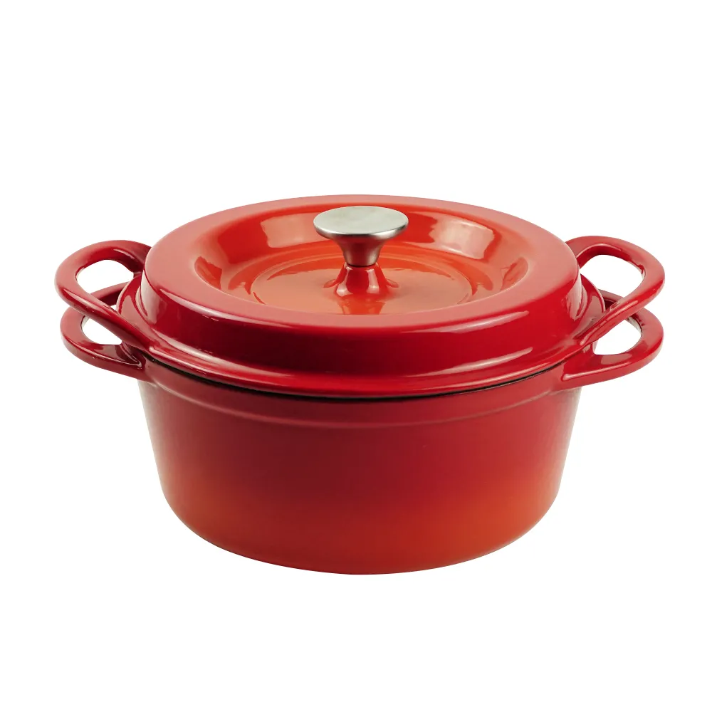 Enamel cast iron Dutch baking pan with lid, sourdough bread baking pan, enamel-coated cookware in red