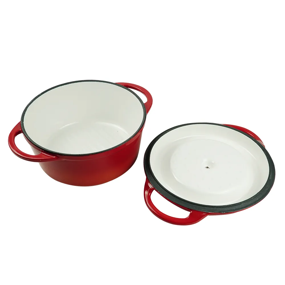 Enamel cast iron Dutch baking pan with lid, sourdough bread baking pan, enamel-coated cookware in red