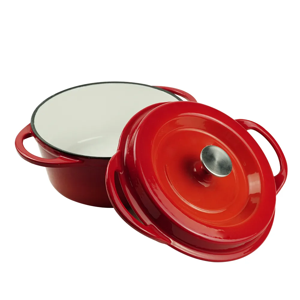 Enamel cast iron Dutch baking pan with lid, sourdough bread baking pan, enamel-coated cookware in red
