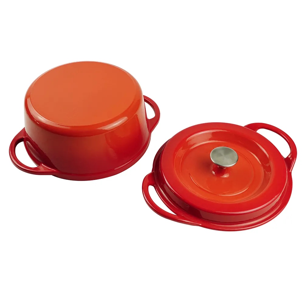 Enamel cast iron Dutch baking pan with lid, sourdough bread baking pan, enamel-coated cookware in red