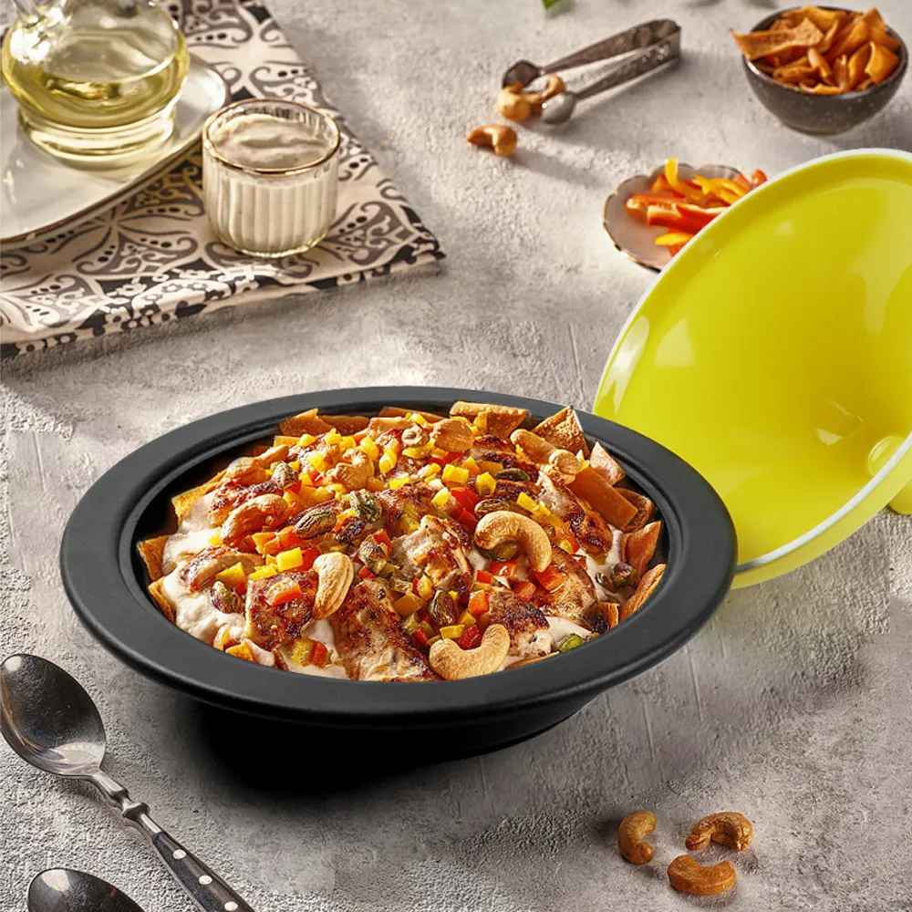 Moroccan tagine pot, enamel cast iron cooking pot with ceramic conical closed lid