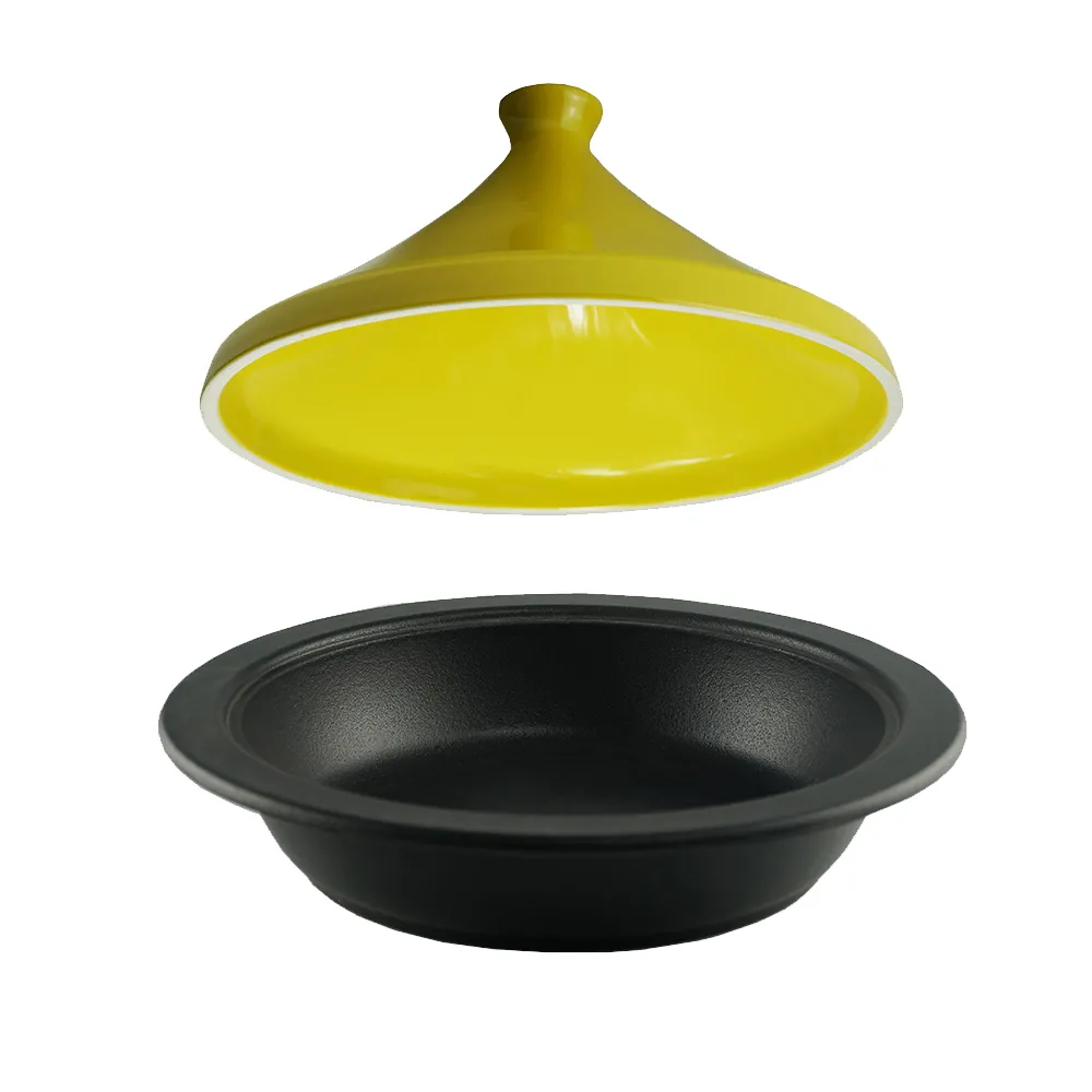 Moroccan tagine pot, enamel cast iron cooking pot with ceramic conical closed lid