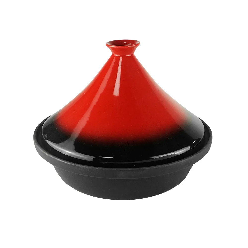 Moroccan tagine pot, enamel cast iron cooking pot with ceramic conical closed lid