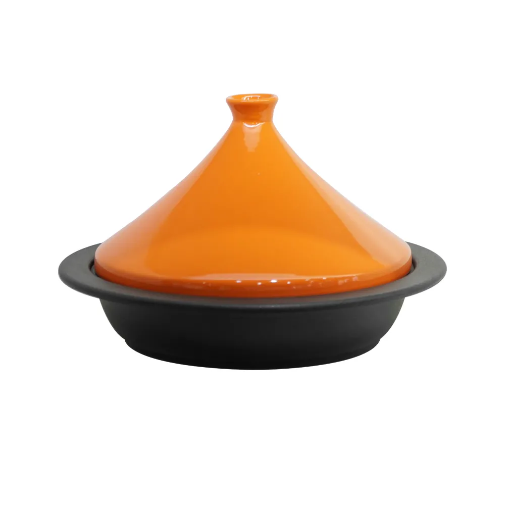 Moroccan tagine pot, enamel cast iron cooking pot with ceramic conical closed lid