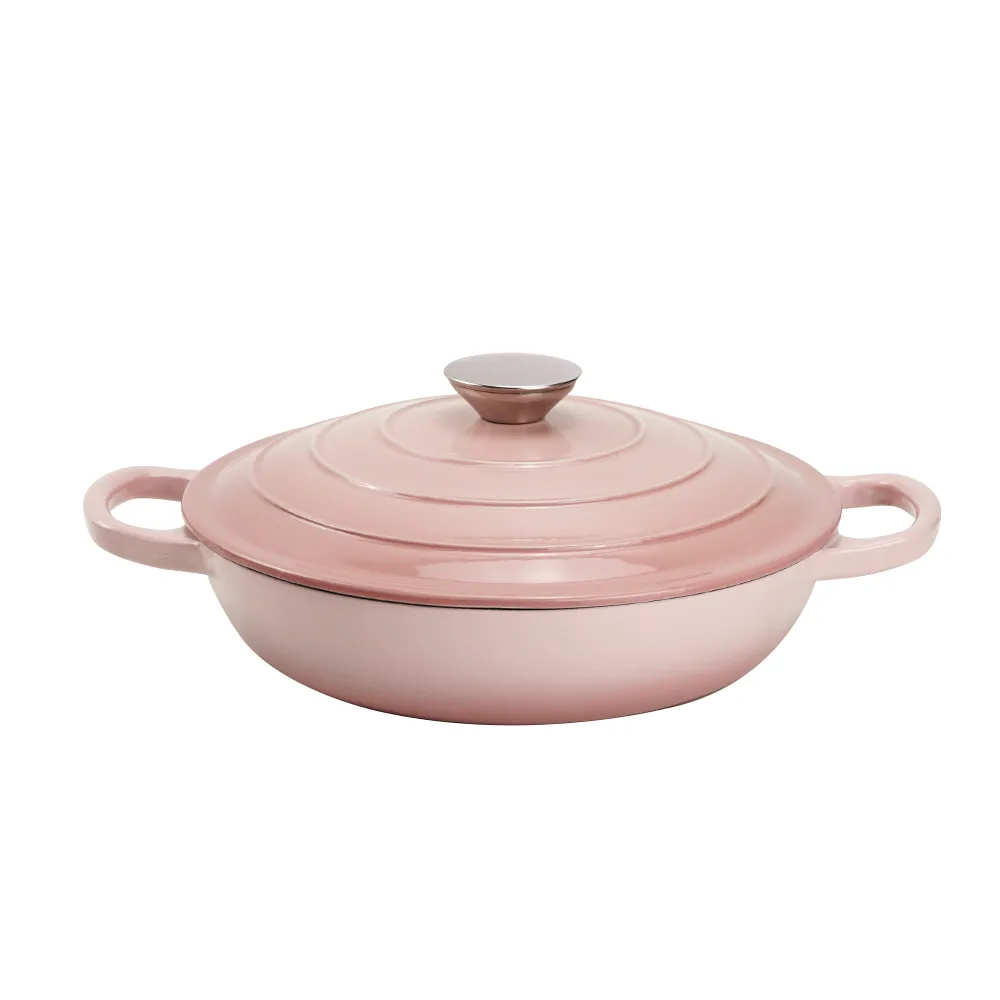 Round cast iron enamel cookware: 26cm non-stick shallow stew pot and seafood soup pot