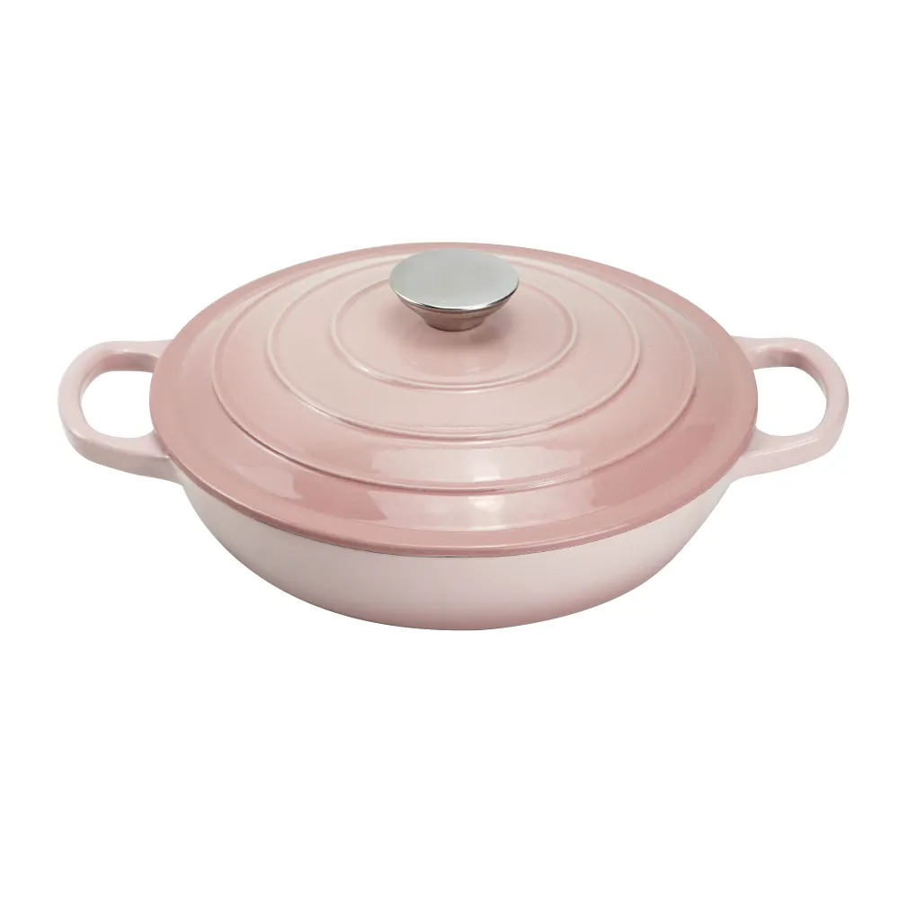 Round cast iron enamel cookware: 26cm non-stick shallow stew pot and seafood soup pot
