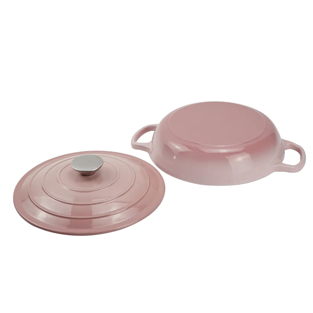 Round cast iron enamel cookware: 26cm non-stick shallow stew pot and seafood soup pot