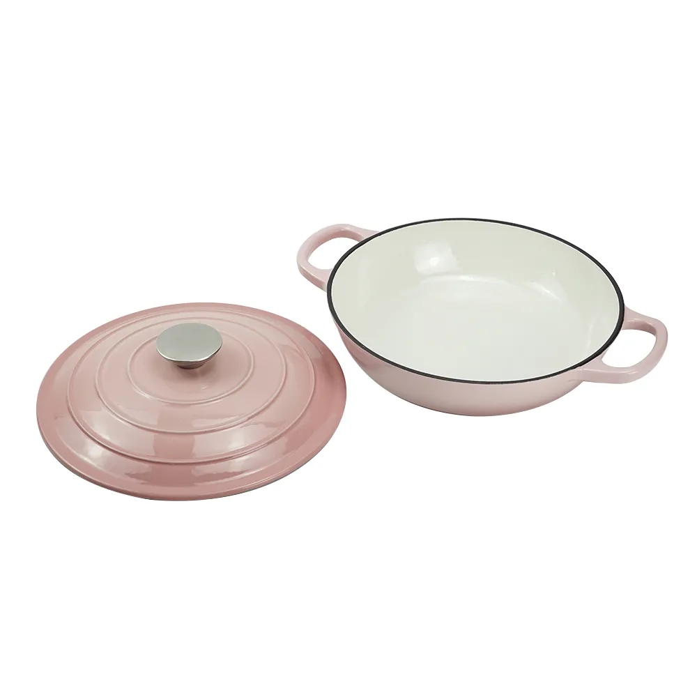 Round cast iron enamel cookware: 26cm non-stick shallow stew pot and seafood soup pot